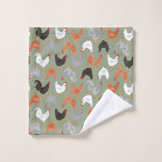 Land-Hühner und Hähne auf Grün Badhandtuch Set (Waschlappen)
