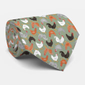 Land-Hühner und Hähne auf Grün Krawatte (Gerollt)