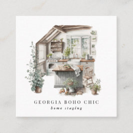 Land Hütte Küche | Zuhause Staging Interior Quadratische Visitenkarte