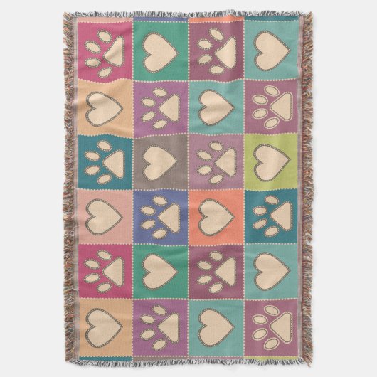 Land Hütte Paw Prints und Herz Decke (Vorderseite Vertikal)