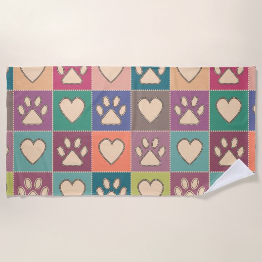 Land Hütte Paw Prints und Herz Strandtuch (Vorderseite)