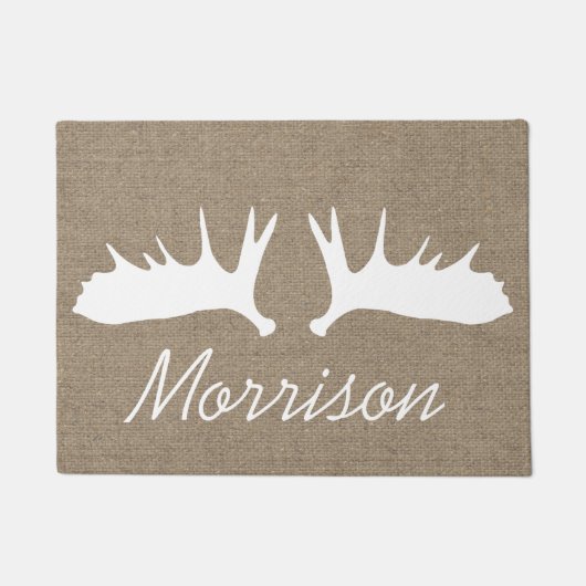 Land-Imitat-Leinwand-weiße Elch-Geweihe Fußmatte (Vorderseite)