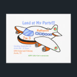 Land in meinem Party-Flugzeug Themed Kids Einladungspostkarte<br><div class="desc">Einladung zum Geburtstag des Kindes. "Land an meinem Party".</div>