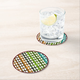 Land - Kariertes Design Runder Pappuntersetzer