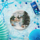 Land-Kirche in der Winter-Aquarell-Gebirgsszene Pappteller (Party)