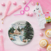 Land-Kirche in der Winter-Aquarell-Gebirgsszene Pappteller (Party)