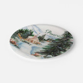 Land-Kirche in der Winter-Aquarell-Gebirgsszene Pappteller (Schrägansicht)