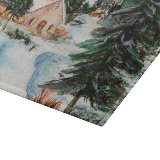 Land-Kirche in der Winter-Aquarell-Gebirgsszene Schneidebrett (Ecke)