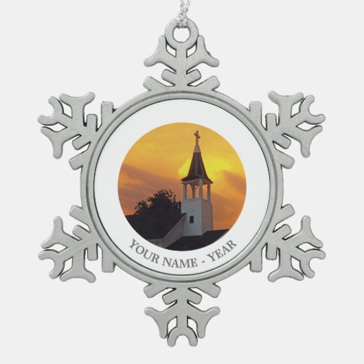 Land-Kirche Schneeflocken Zinn-Ornament (Vorderseite)