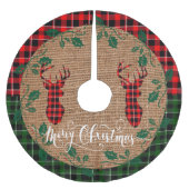 Land-Klotz-Kabine - karierte Rotwild-Köpfe auf Polyester Weihnachtsbaumdecke (Vorderseite)
