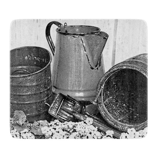 Land-Küche in Schwarzweiss Schneidebrett (Vorderseite)