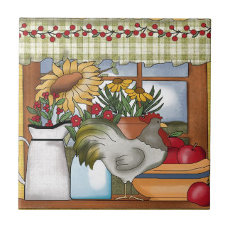 Land-Küchen-Fenster, Hahn Fliese