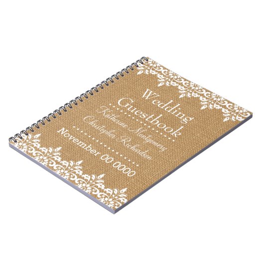 Land-Leinwand und weiße Damastspitze Hochzeit Notizblock (Linke Seite)