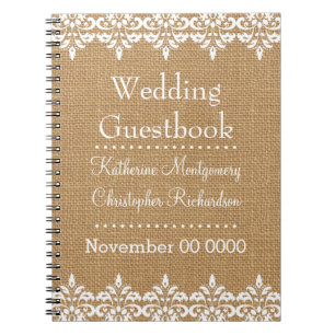 Land-Leinwand und weiße Damastspitze Hochzeit Notizblock