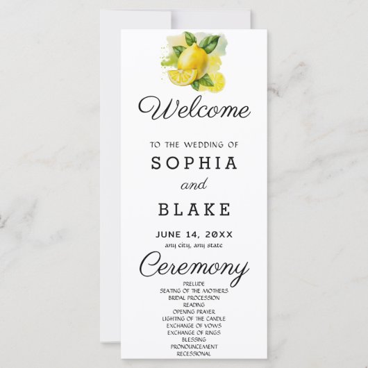 Land-Lemonengrün Weißes Hochzeitsprogramm (Vorderseite)