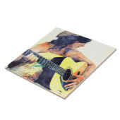 Land-Mädchen mit Akustikgitarre-Wasser-Farbe Fliese (Seite)