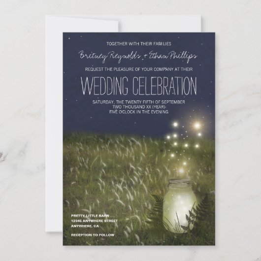 Land Mason Jar + Firefrefrefly Einladungen Hochzei (Vorderseite)