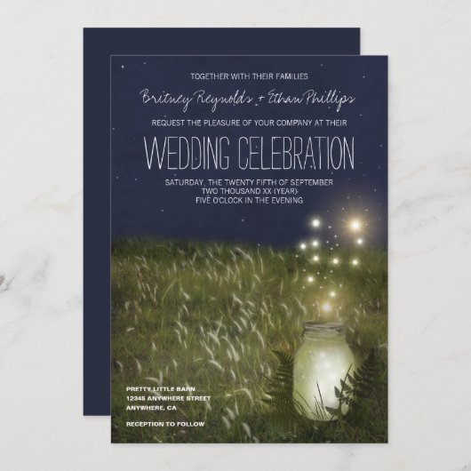 Land Mason Jar + Firefrefrefly Einladungen Hochzei (Vorne/Hinten)
