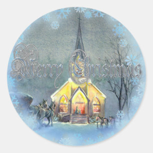 LAND MERRY CHRISTMAS CHURCH VON SHARON SHARPE RUNDER AUFKLEBER