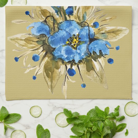 Land Moderne blaue Flora Geschirrtuch (Gefaltet)