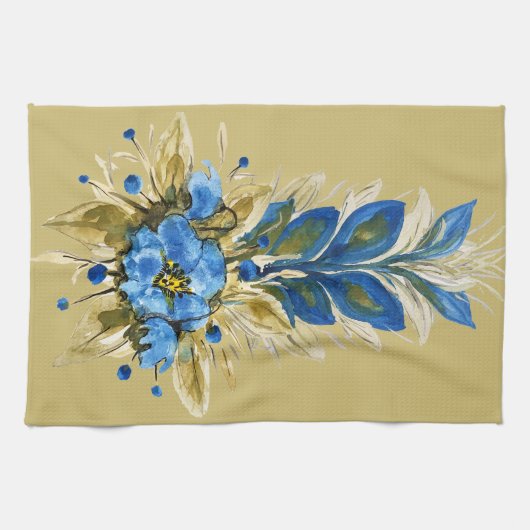 Land Moderne blaue Flora Geschirrtuch (Horizontal)