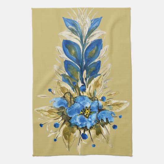 Land Moderne blaue Flora Geschirrtuch (Vertikal)