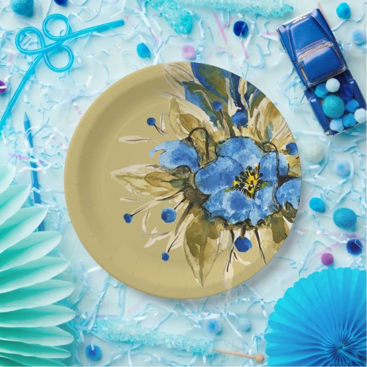 Land Moderne blaue Flora Pappteller (Party)