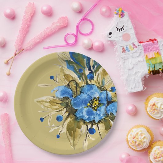 Land Moderne blaue Flora Pappteller (Party)