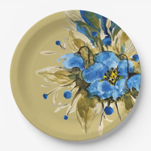 Land Moderne blaue Flora Pappteller