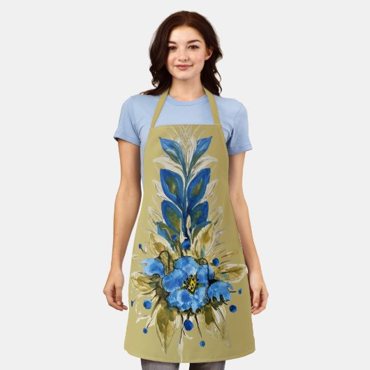 Land Moderne blaue Flora Schürze (Getragen)