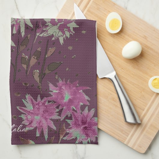 Land Moderne Lila Blüten Mit Monogramm Geschirrtuch (Viertel Falte)