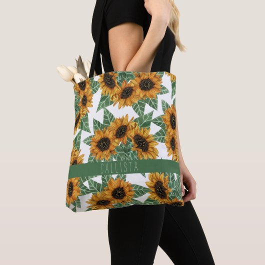 Land Niedlich Gelbe Sonnenblumen Aquarellfarben-Mo Tasche (Von Nahem)