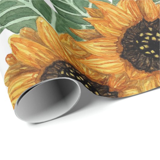 Land Niedlich Gelbe Sonnenblumen Wasserfarben Must Geschenkpapier (Rolleneckpunkt)