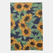 Land Niedlich Yellow Navy Sonnenblumen Wasserfarbe Geschirrtuch (Vertikal)