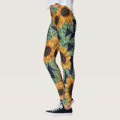 Land Niedlich Yellow Navy Sonnenblumen Wasserfarbe Leggings (Links)