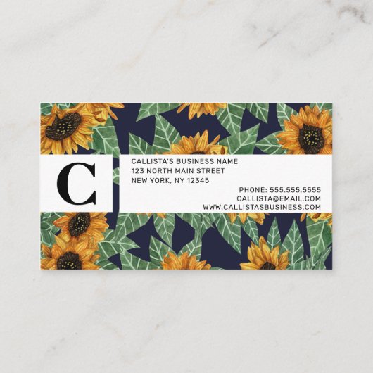Land Niedlich Yellow Navy Sonnenblumen Wasserfarbe Visitenkarte (Rückseite)