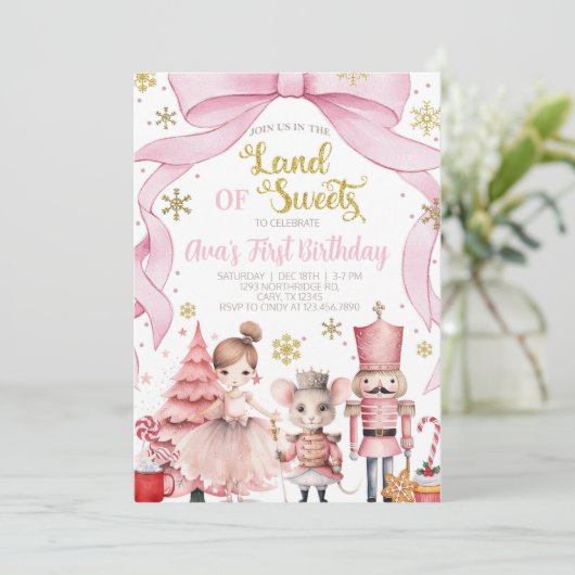 Land of Sweets nutcracker birthday invitation. Einladung (Stehend Vorderseite)