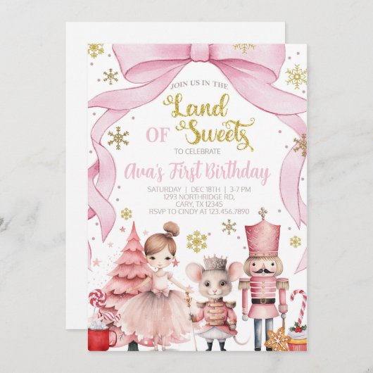 Land of Sweets nutcracker birthday invitation. Einladung (Vorne/Hinten)