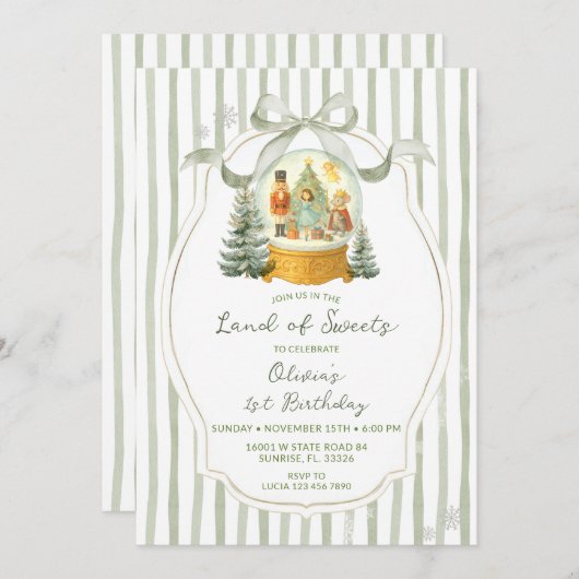 Land of Sweets Nutcracker Green Winter Birthday Einladung (Vorne/Hinten)