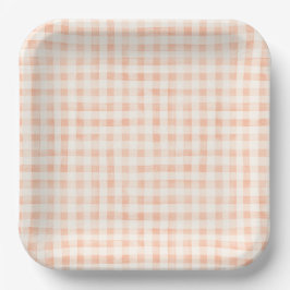Land Peach farbige Gingham Paper Teller