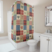 Land-Quilt-Herz-Patchwork Rot Blau Duschvorhang (Beispiel)
