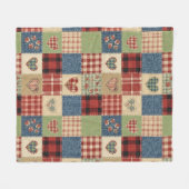 Land-Quilt-Herz-Patchwork Rot Blau Fleecedecke (Vorderseite (Horizontal))