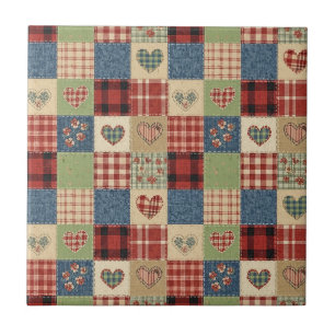 Land-Quilt-Herz-Patchwork Rot Blau Fliese
