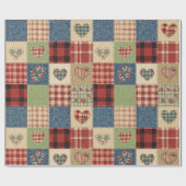 Land-Quilt-Herz-Patchwork Rot Blau Geschenkpapier (Flach)