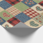 Land-Quilt-Herz-Patchwork Rot Blau Geschenkpapier (Ecke)