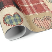 Land-Quilt-Herz-Patchwork Rot Blau Geschenkpapier (Rolleneckpunkt)