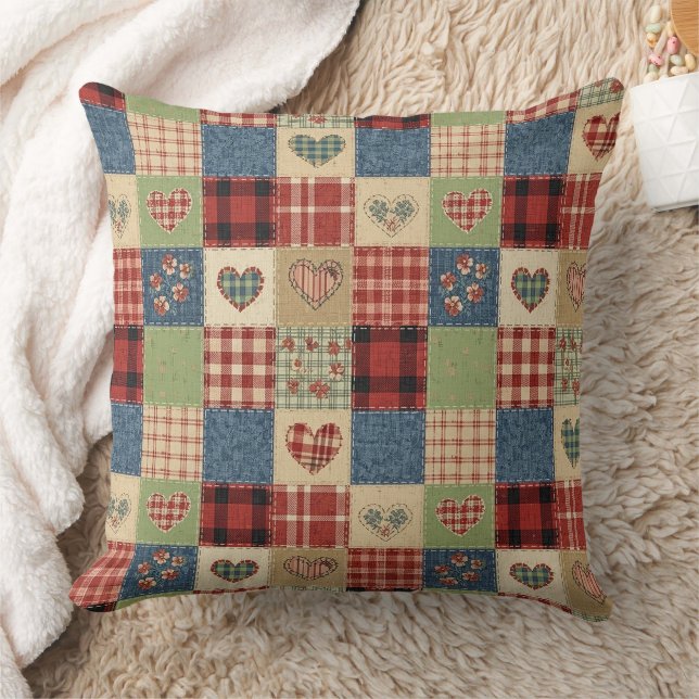 Land-Quilt-Herz-Patchwork Rot Blau Kissen (Decke)