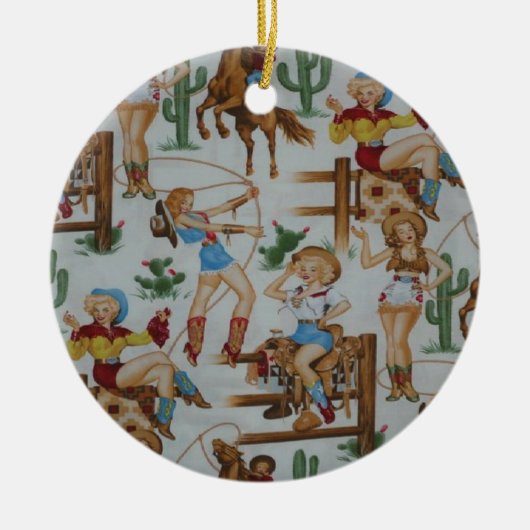 Land-Retro WeihnachtsCowgirls Keramikornament (Vorne)