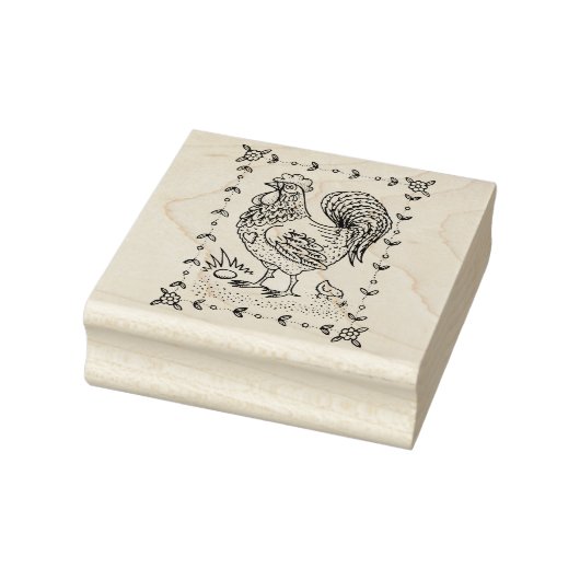 LAND ROOSTER, EGG & CHICK FOLK ART BORDER nett Gummistempel (Stempel)