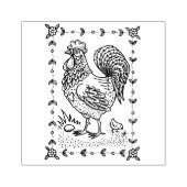 LAND ROOSTER, EGG & CHICK FOLK ART BORDER nett Gummistempel (Prägung)